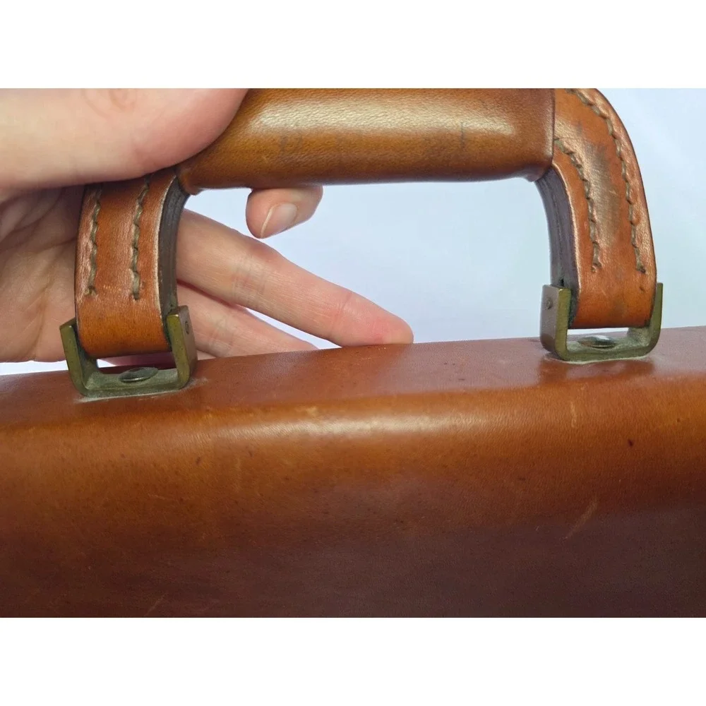 Vintage RENWICK Briefcase Brown Tan Leather Business‎ Bag Canada Rare